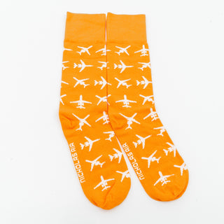 Orange/White Plane Pattern Socks
